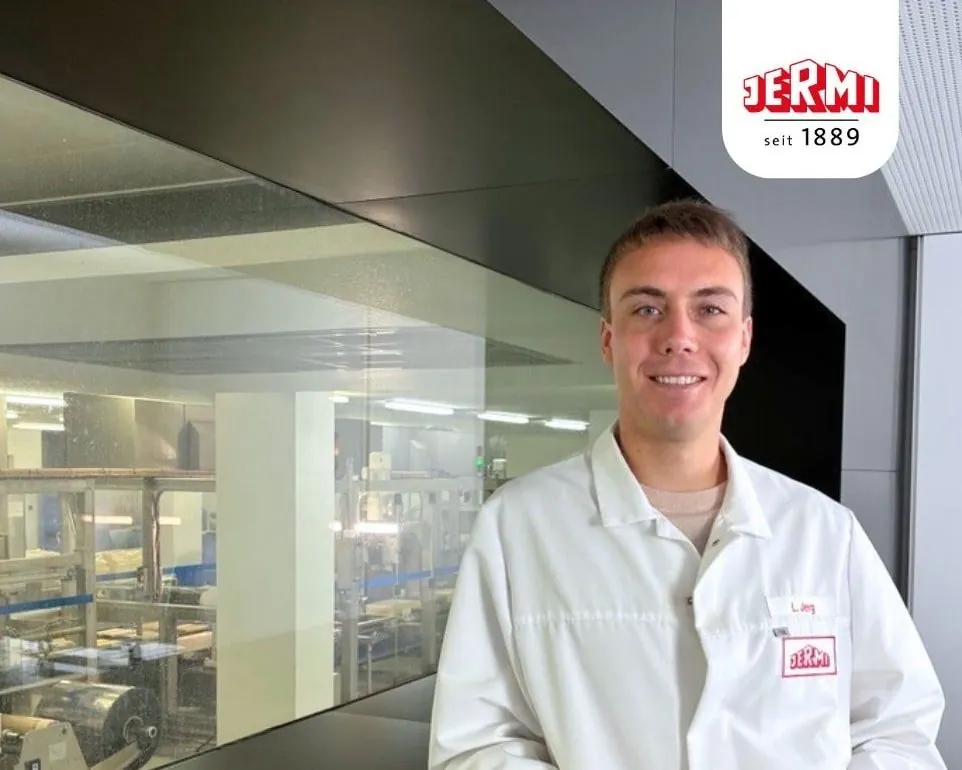 Leon Jerg, Managing Director of Jermi Käsewerk GmbH, in front of the production area
